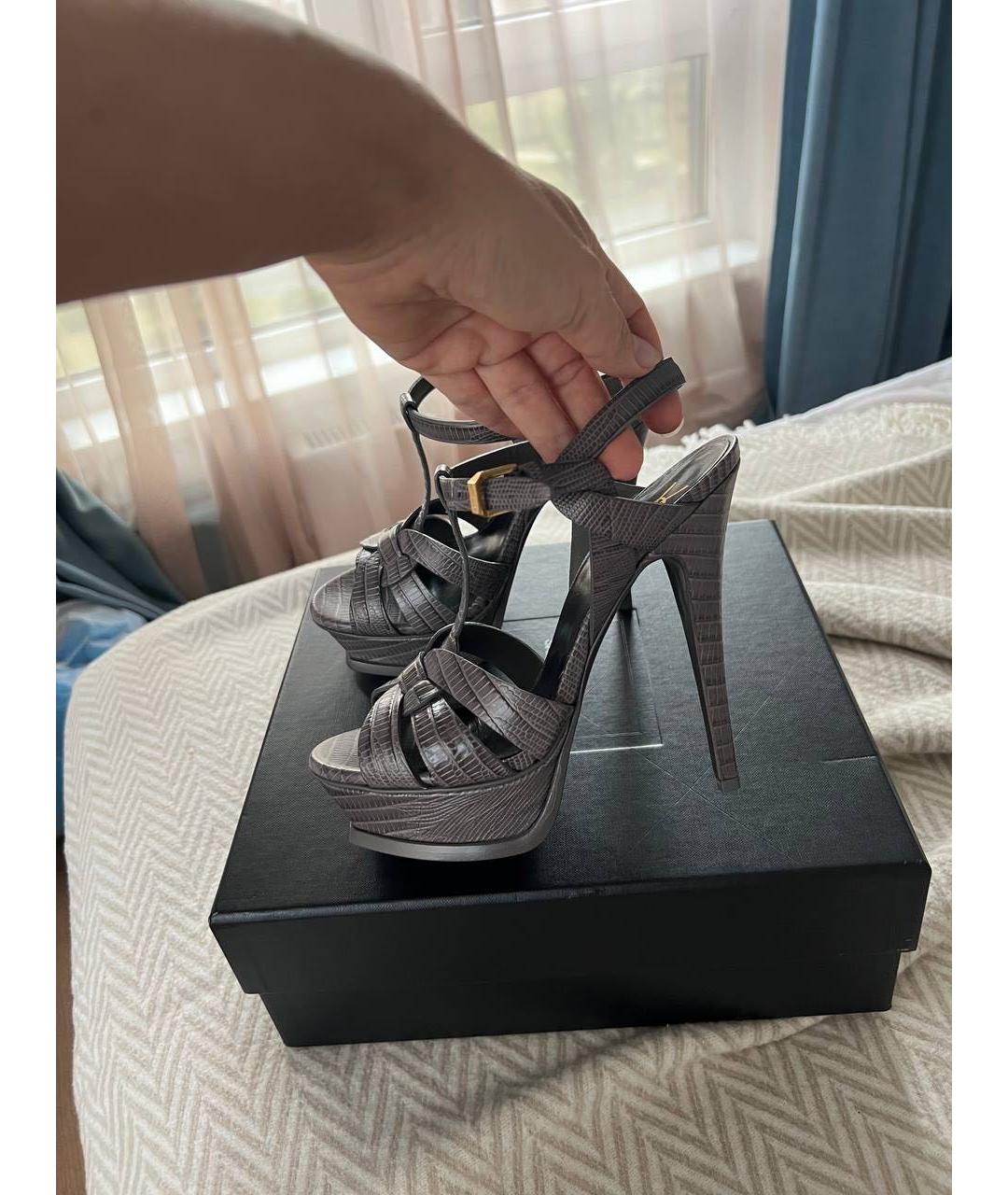 SAINT LAURENT Коричневые кожаные босоножки, фото 6