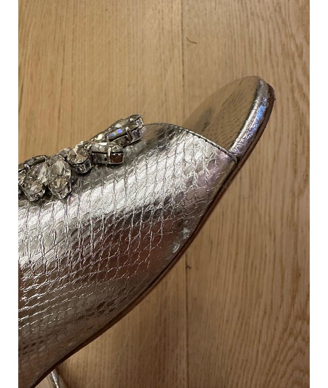MIU MIU Серебряные кожаные шлепанцы, фото 6