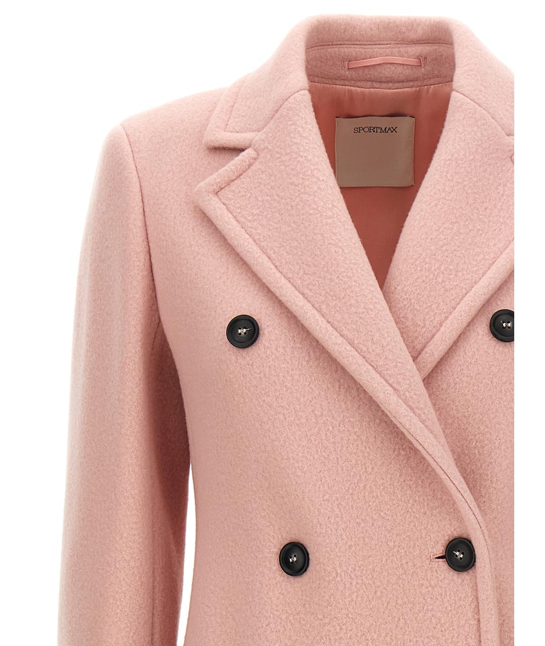 SPORTMAX Розовый шерстяной тренч/плащ, фото 3