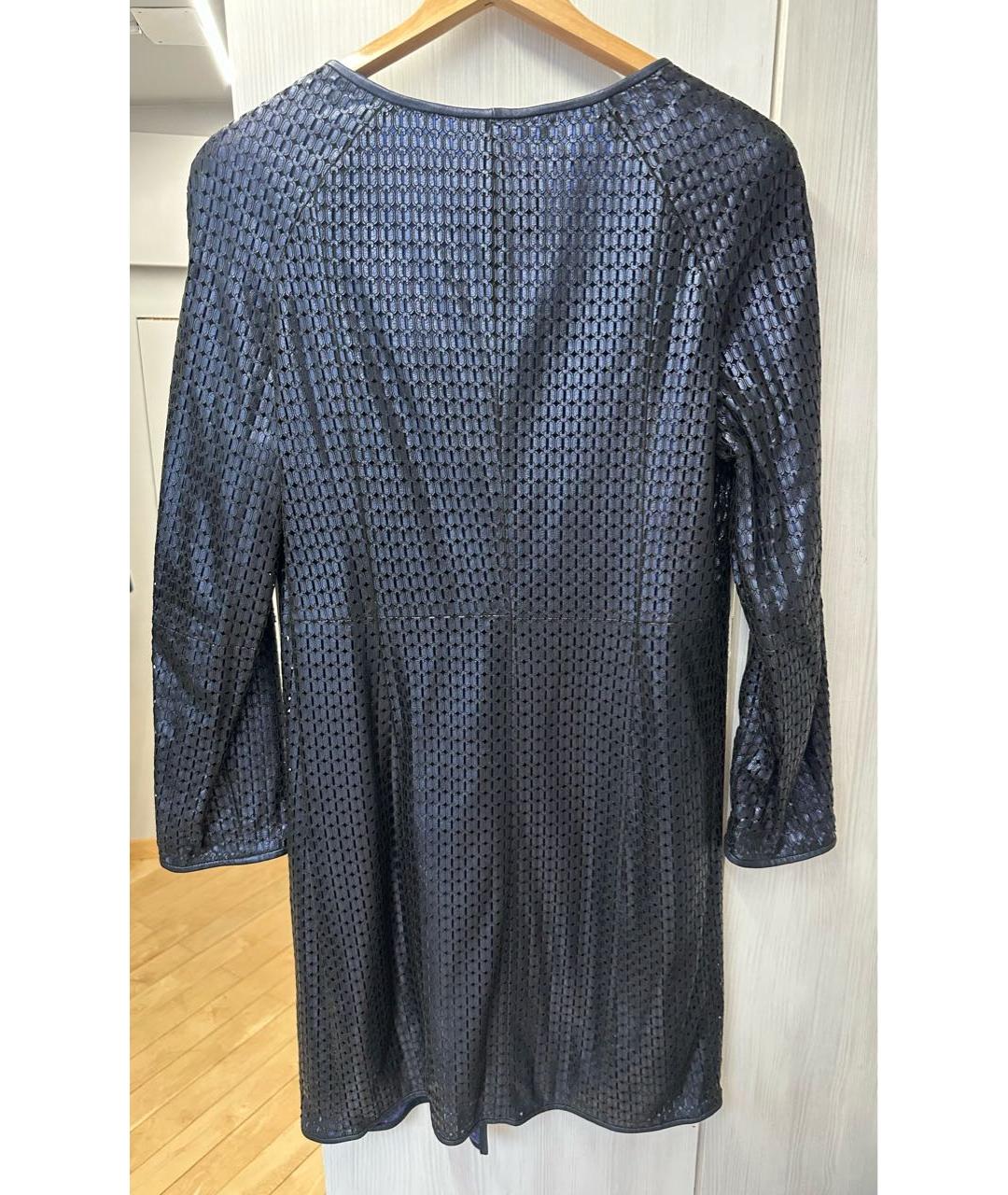 GIORGIO ARMANI Темно-синий кожаный кардиган, фото 2