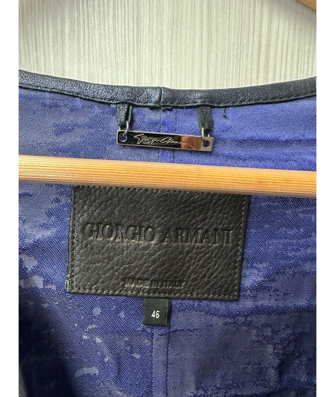 GIORGIO ARMANI Темно-синий кожаный кардиган, фото 3