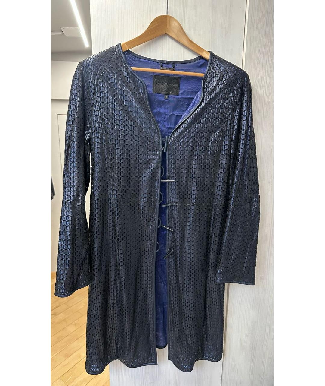 GIORGIO ARMANI Темно-синий кожаный кардиган, фото 6