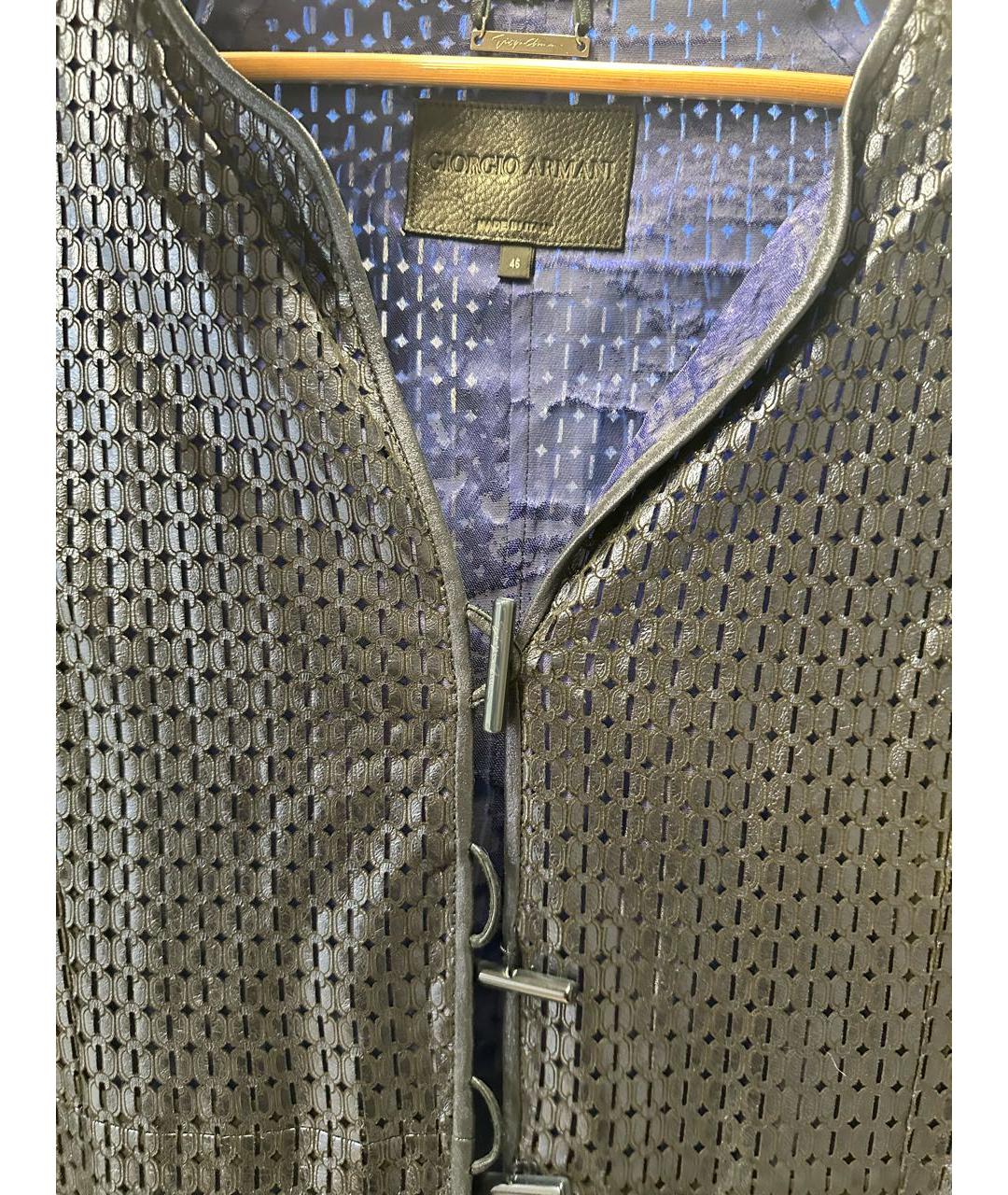 GIORGIO ARMANI Темно-синий кожаный кардиган, фото 4