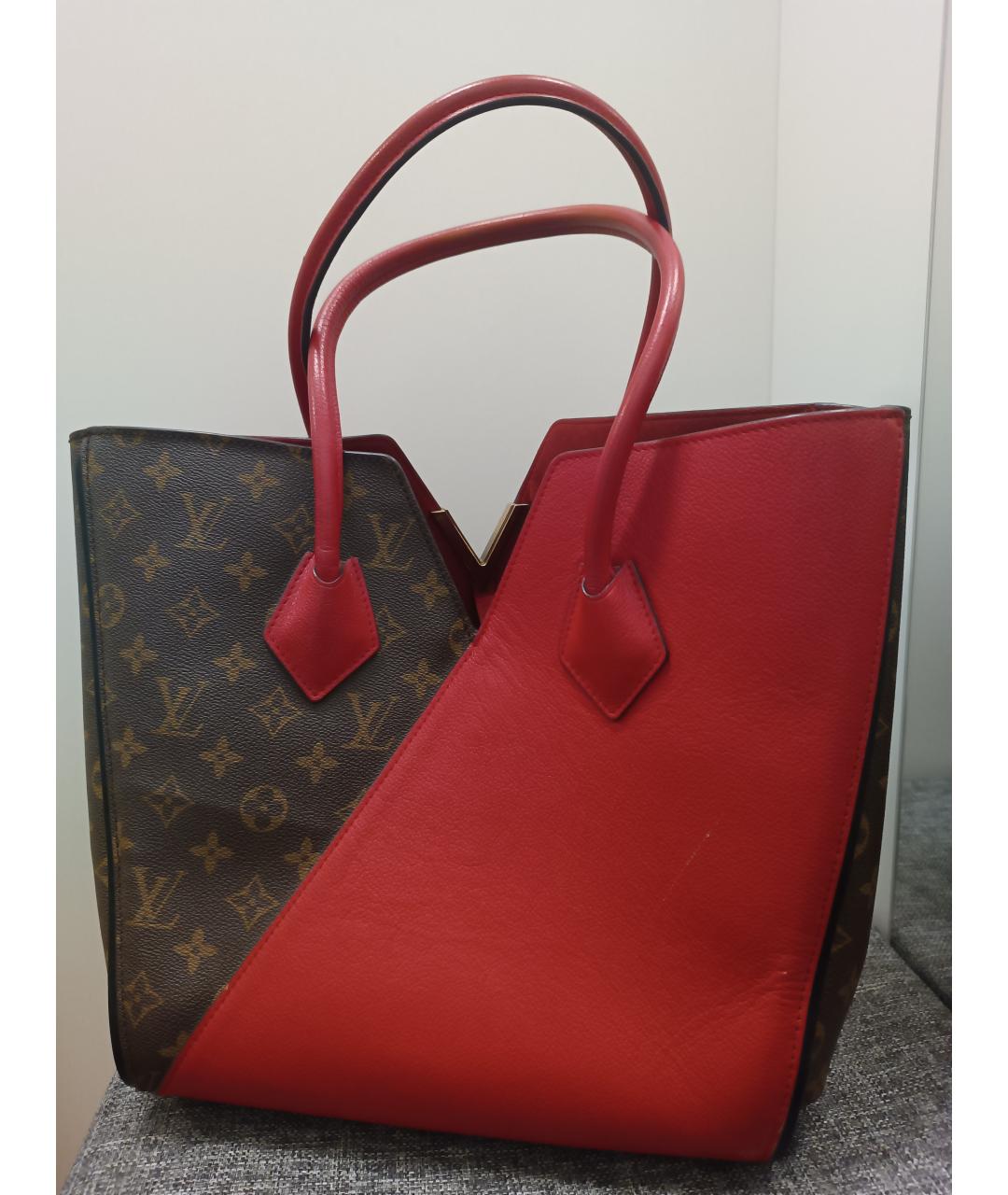 LOUIS VUITTON Красная кожаная сумка тоут, фото 3