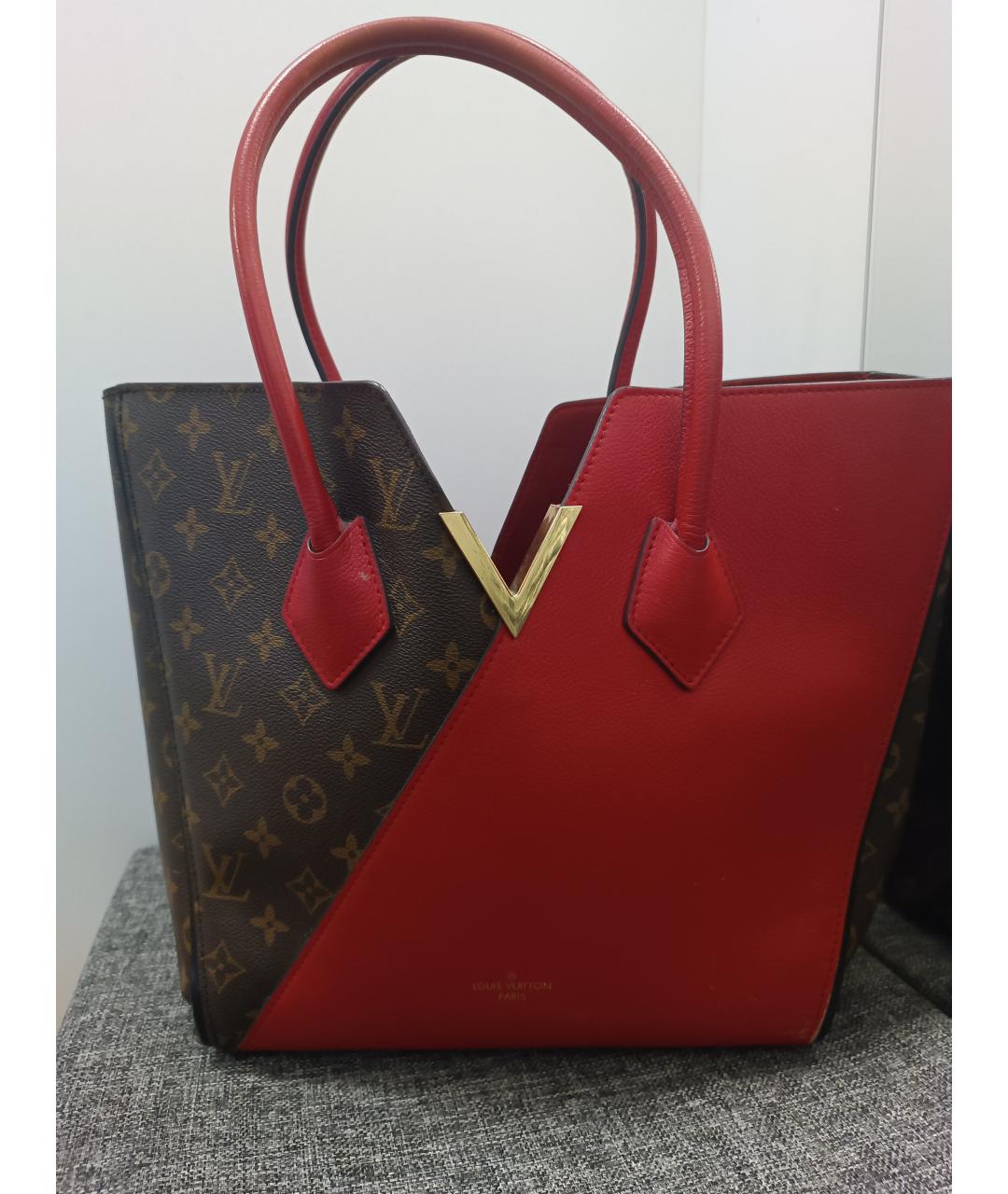 LOUIS VUITTON Красная кожаная сумка тоут, фото 6