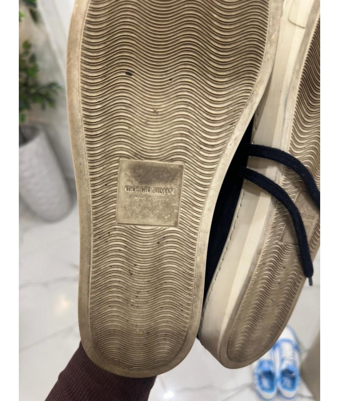 GIORGIO ARMANI Темно-синие замшевые низкие кроссовки / кеды, фото 5