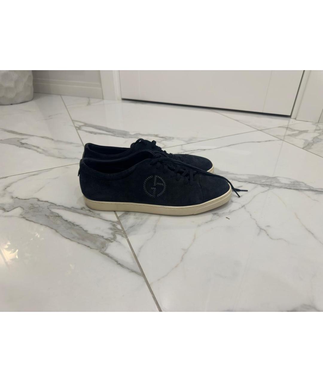 GIORGIO ARMANI Темно-синие замшевые низкие кроссовки / кеды, фото 4