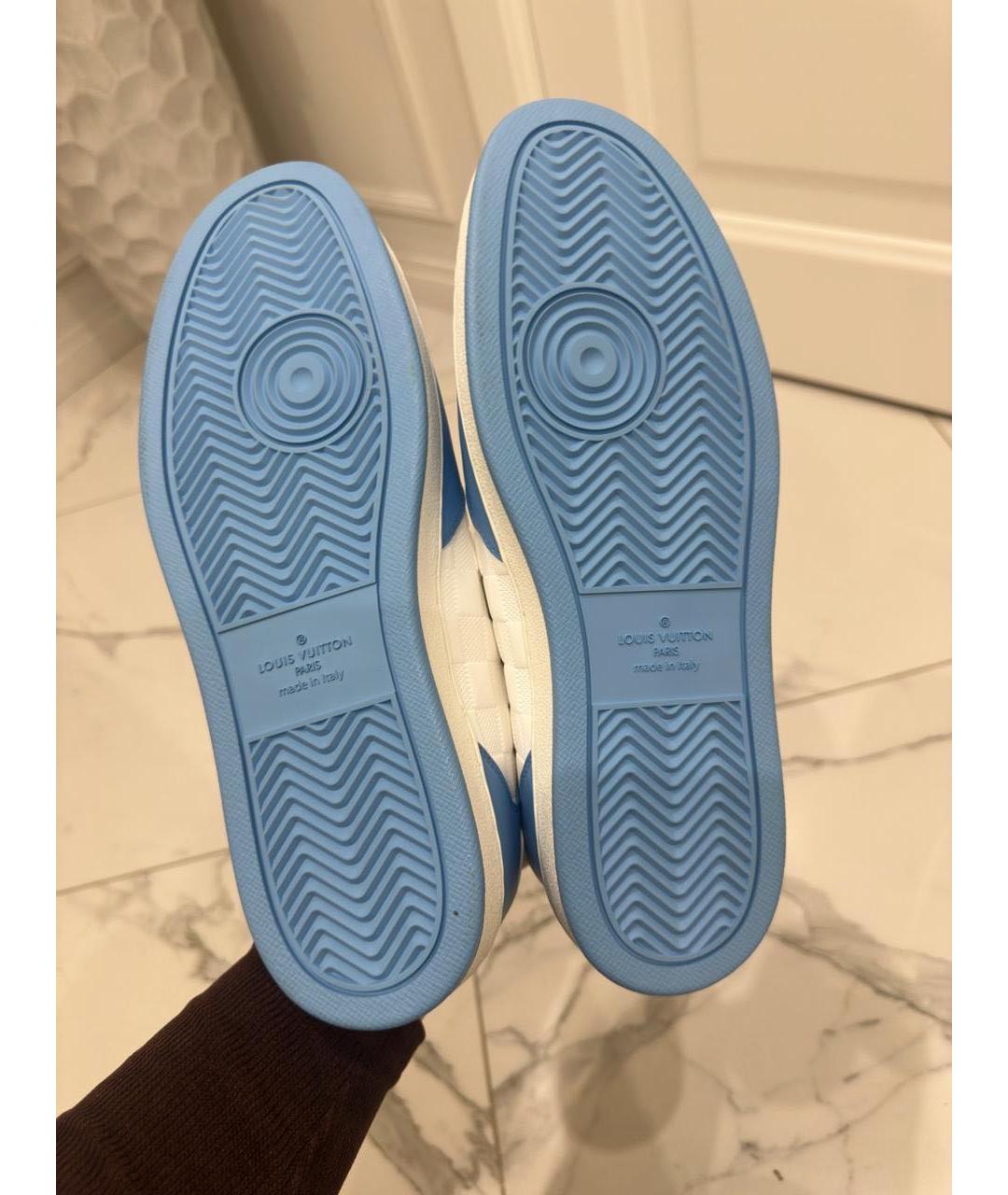 LOUIS VUITTON Голубые кожаные низкие кроссовки / кеды, фото 4