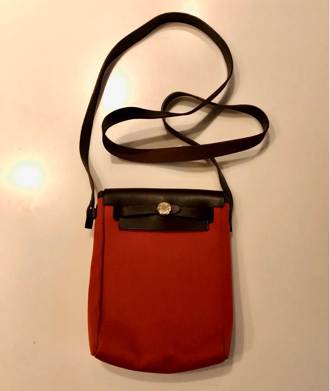 HERMES Оранжевая тканевая сумка через плечо, фото 9