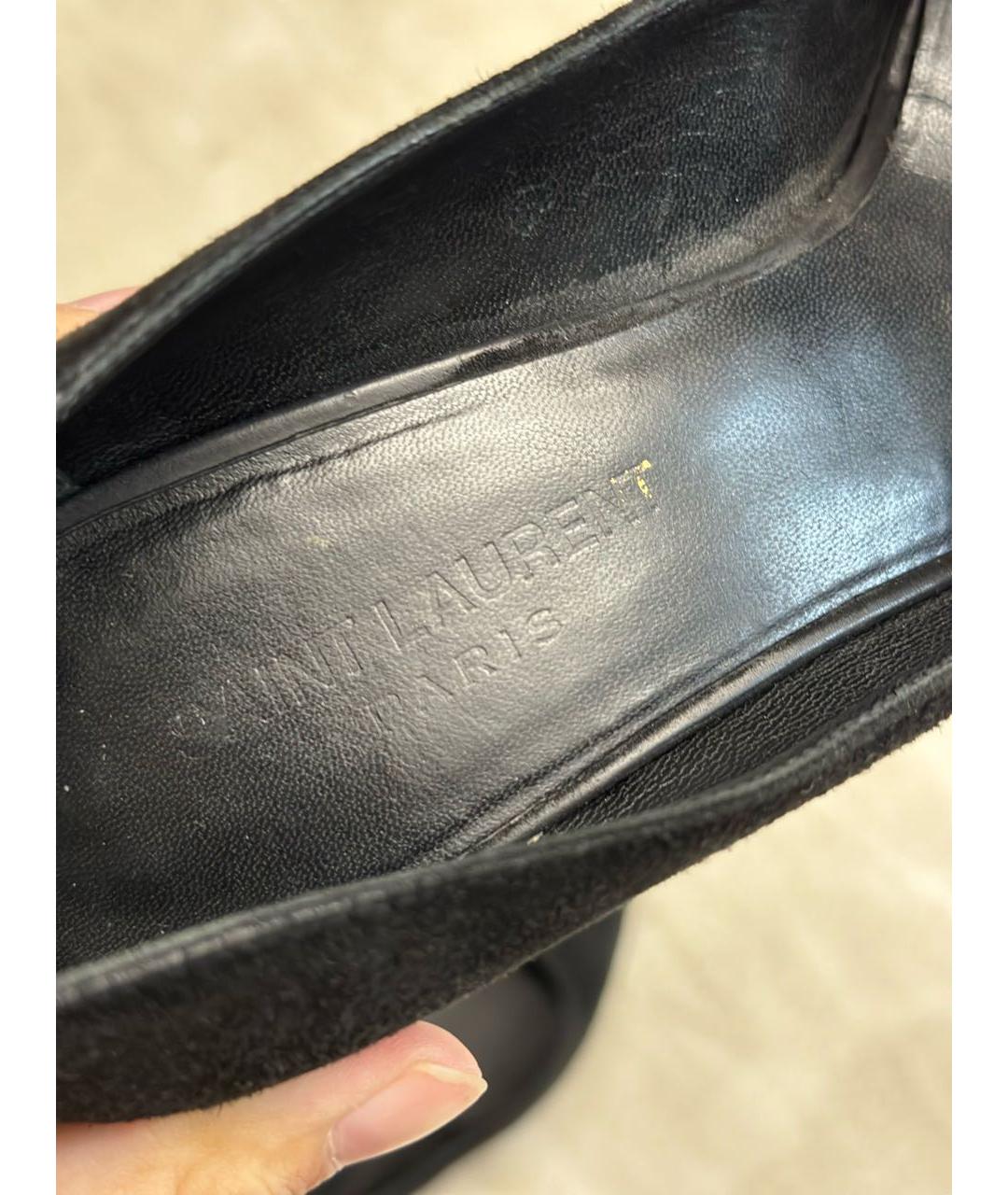 SAINT LAURENT Черные замшевые лодочки на низком каблуке, фото 6