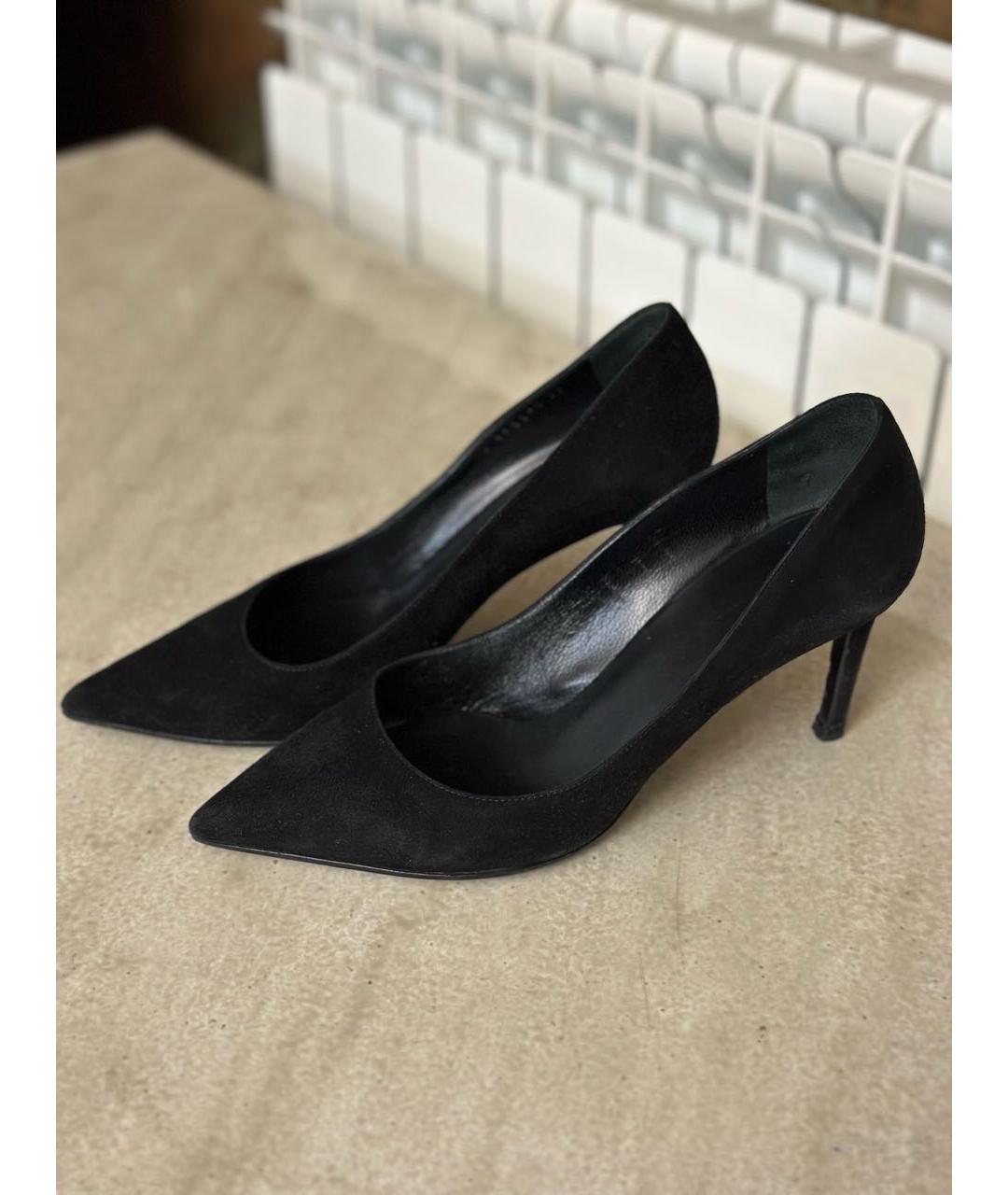 SAINT LAURENT Черные замшевые лодочки на низком каблуке, фото 2