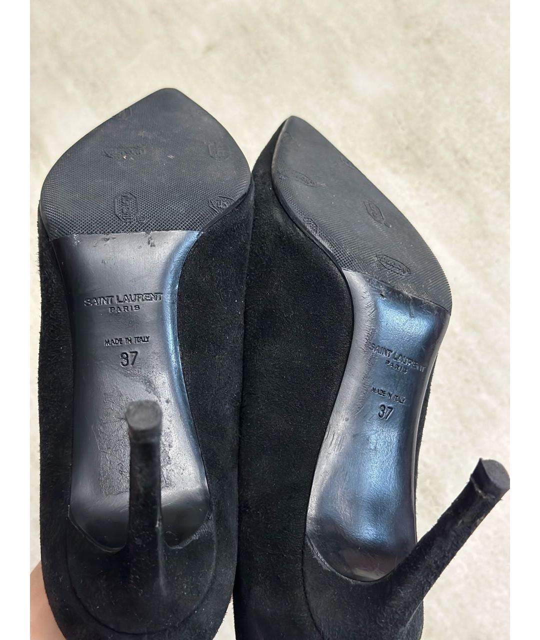 SAINT LAURENT Черные замшевые лодочки на низком каблуке, фото 7