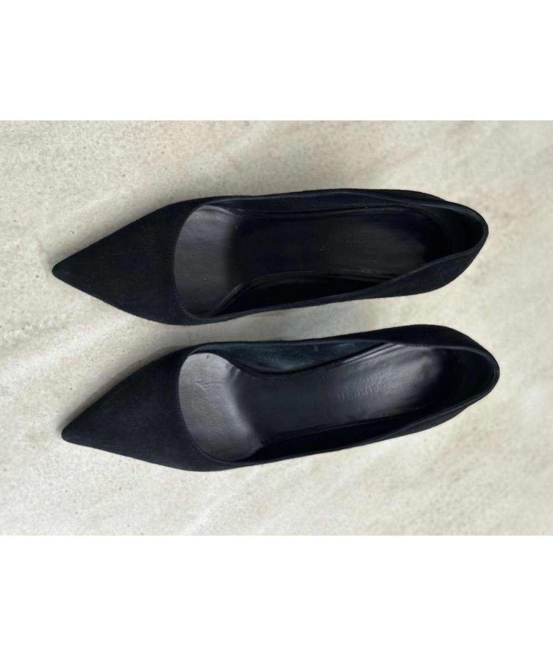 SAINT LAURENT Черные замшевые лодочки на низком каблуке, фото 3