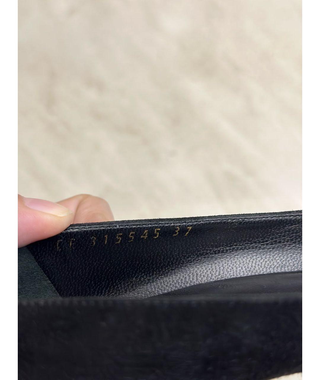 SAINT LAURENT Черные замшевые лодочки на низком каблуке, фото 5