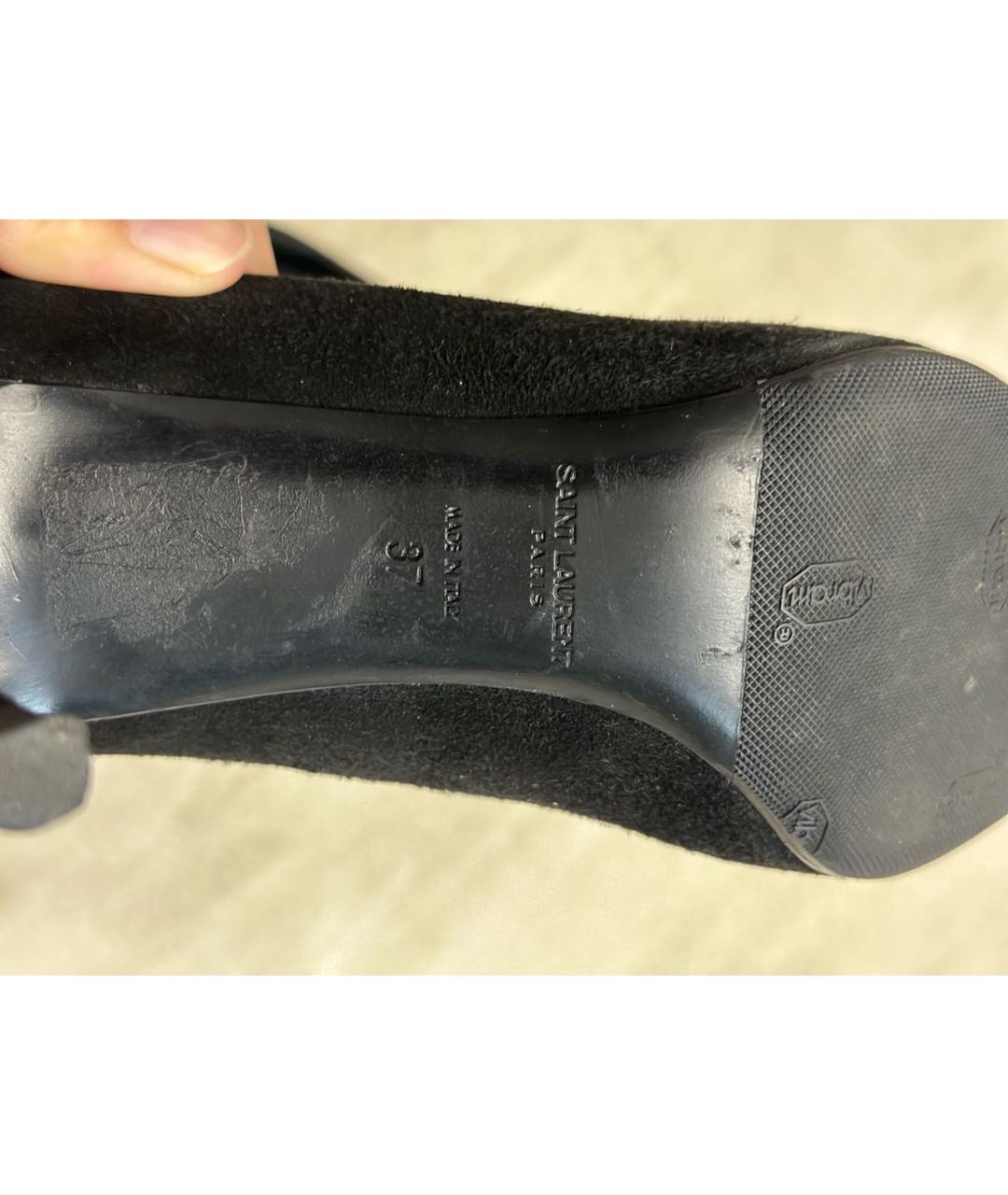 SAINT LAURENT Черные замшевые лодочки на низком каблуке, фото 4