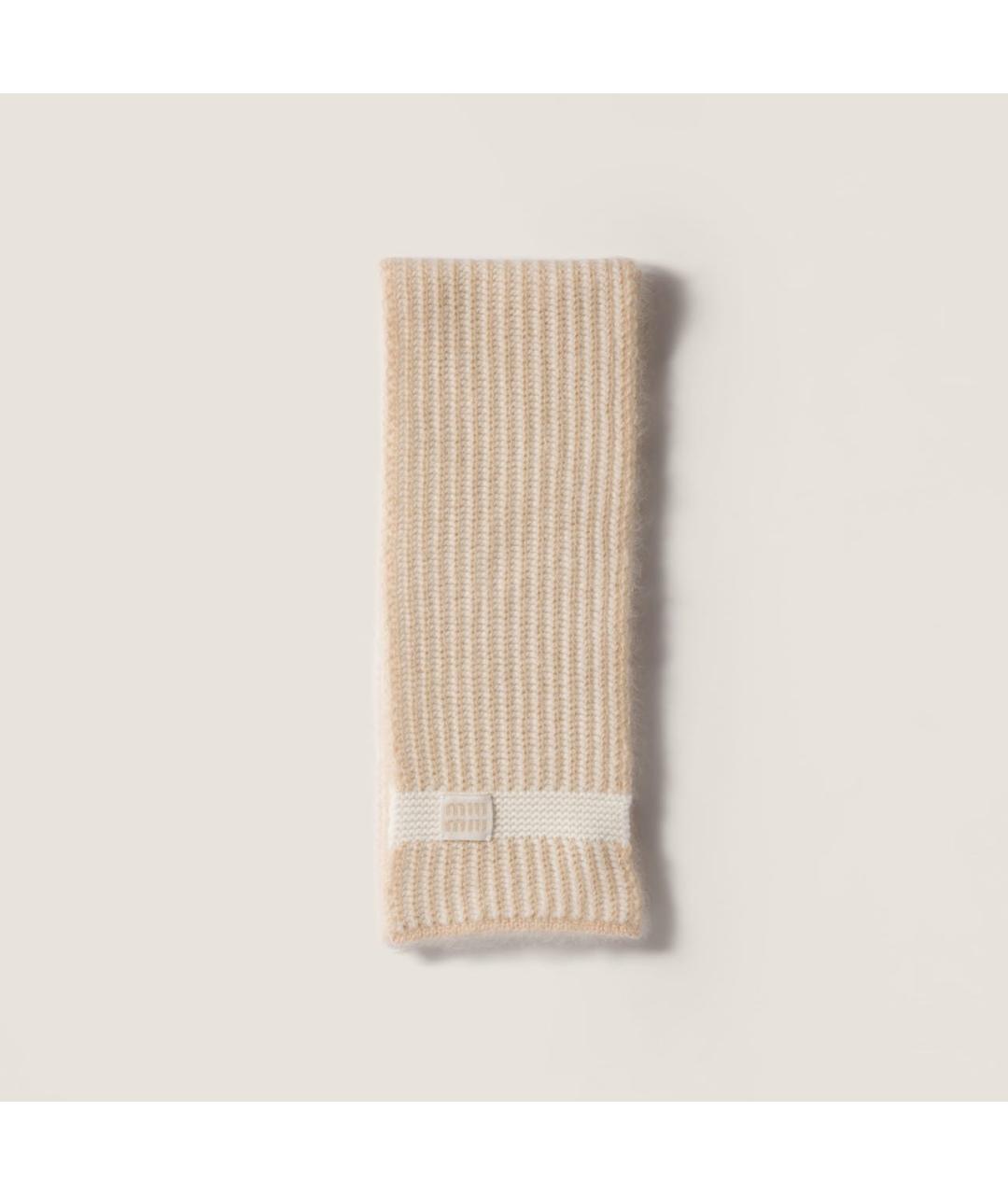 MIU MIU Бежевый шерстяной шарф, фото 3