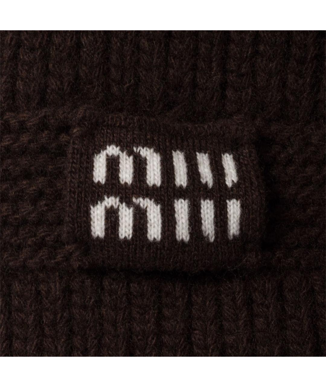 MIU MIU Коричневый кашемировый шарф, фото 3