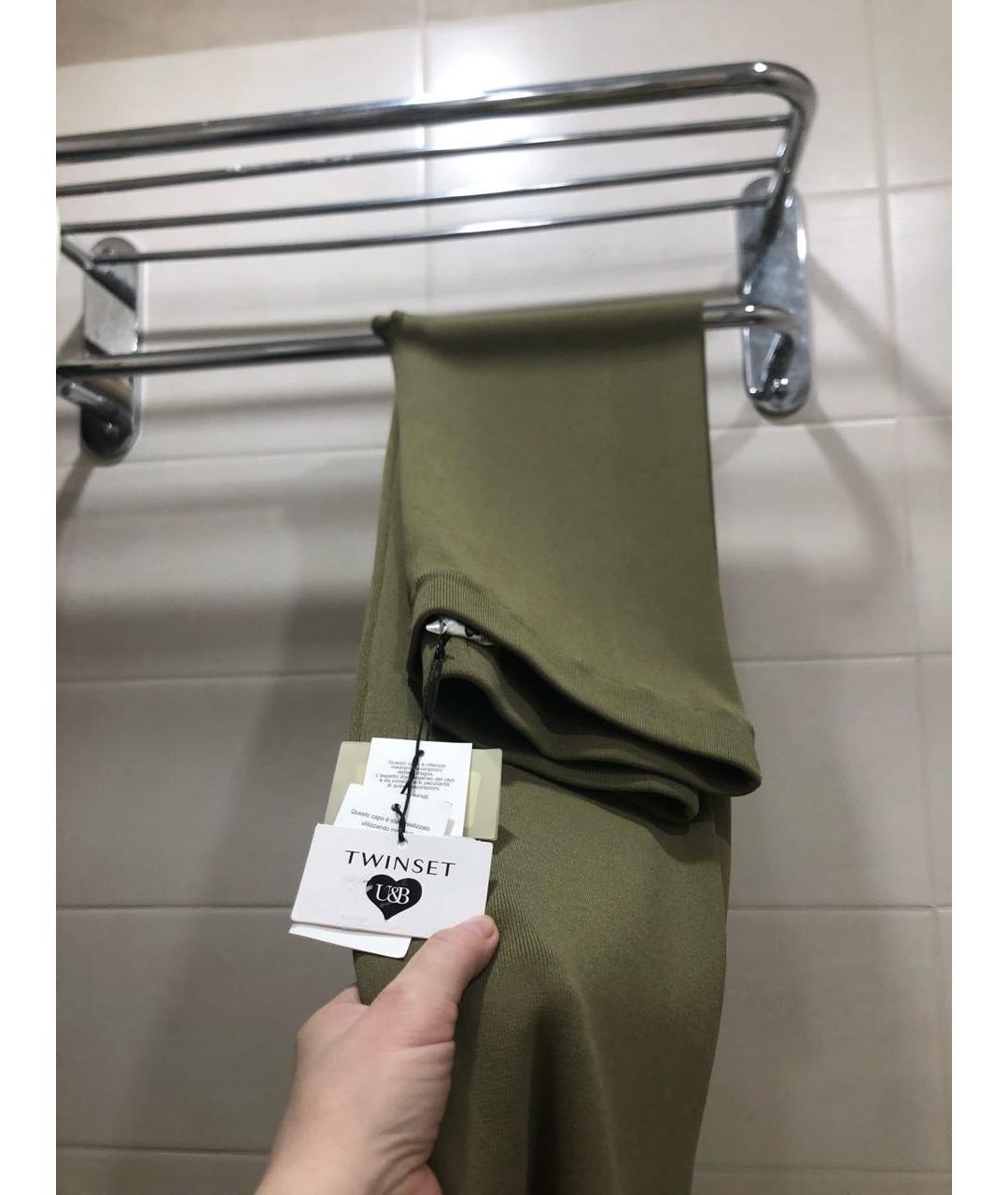 TWIN-SET Хаки вискозные брюки широкие, фото 5