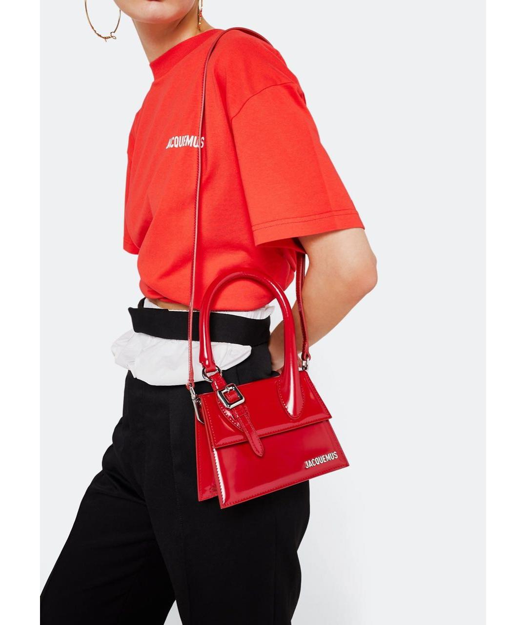 JACQUEMUS Красная сумка через плечо из лакированной кожи, фото 2