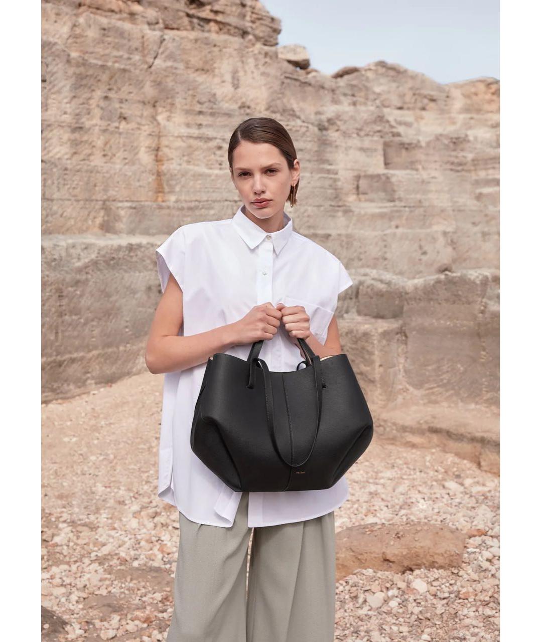 POLENE Черная кожаная сумка тоут, фото 5