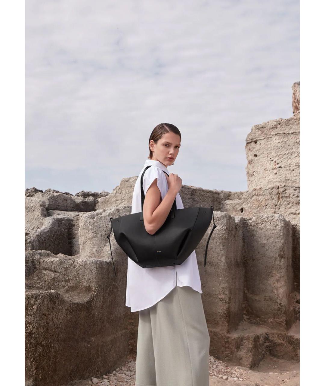 POLENE Черная кожаная сумка тоут, фото 4