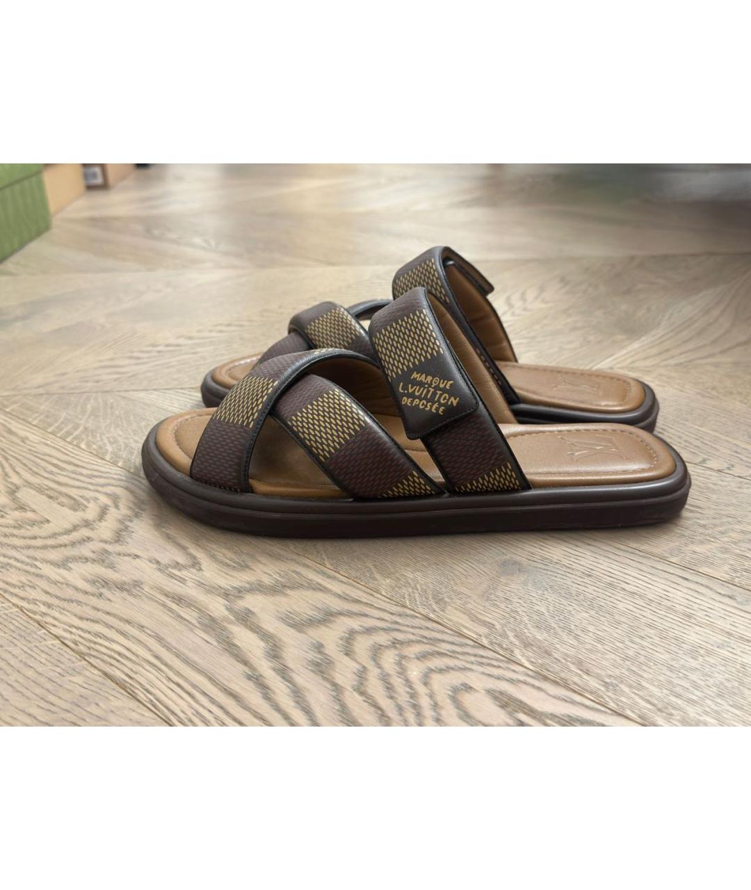 LOUIS VUITTON Коричневые кожаные сандалии, фото 2