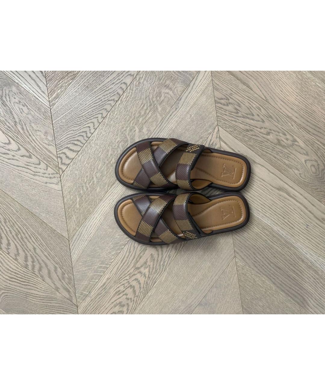 LOUIS VUITTON Коричневые кожаные сандалии, фото 3