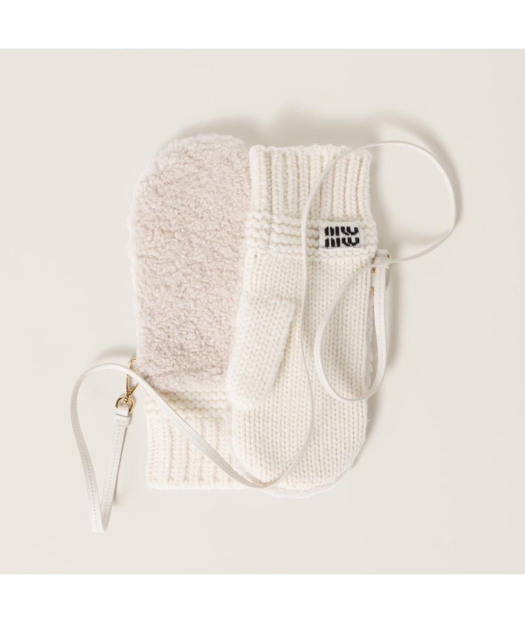 MIU MIU Белые шерстяные варежки, фото 3