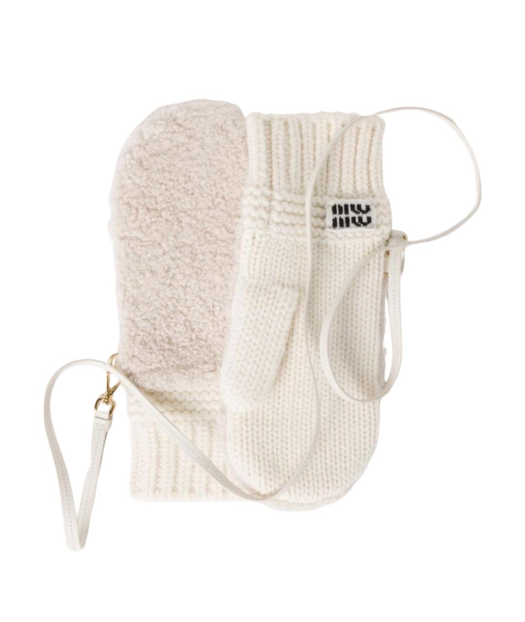 MIU MIU Белые шерстяные варежки, фото 1