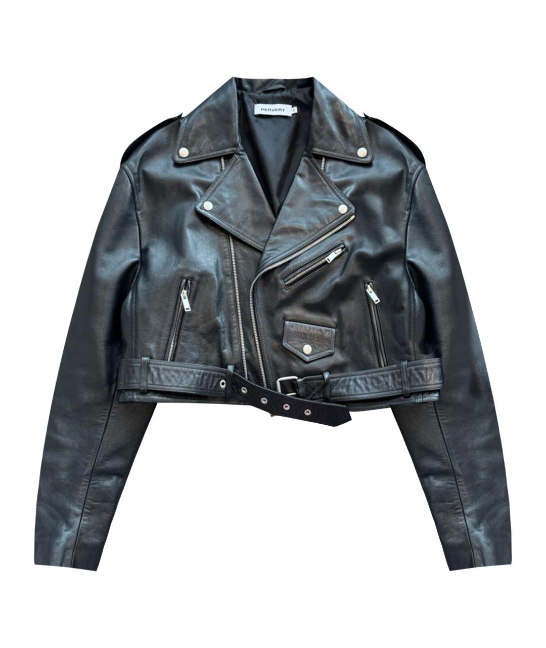 PERVERT Черная кожаная куртка, фото 1