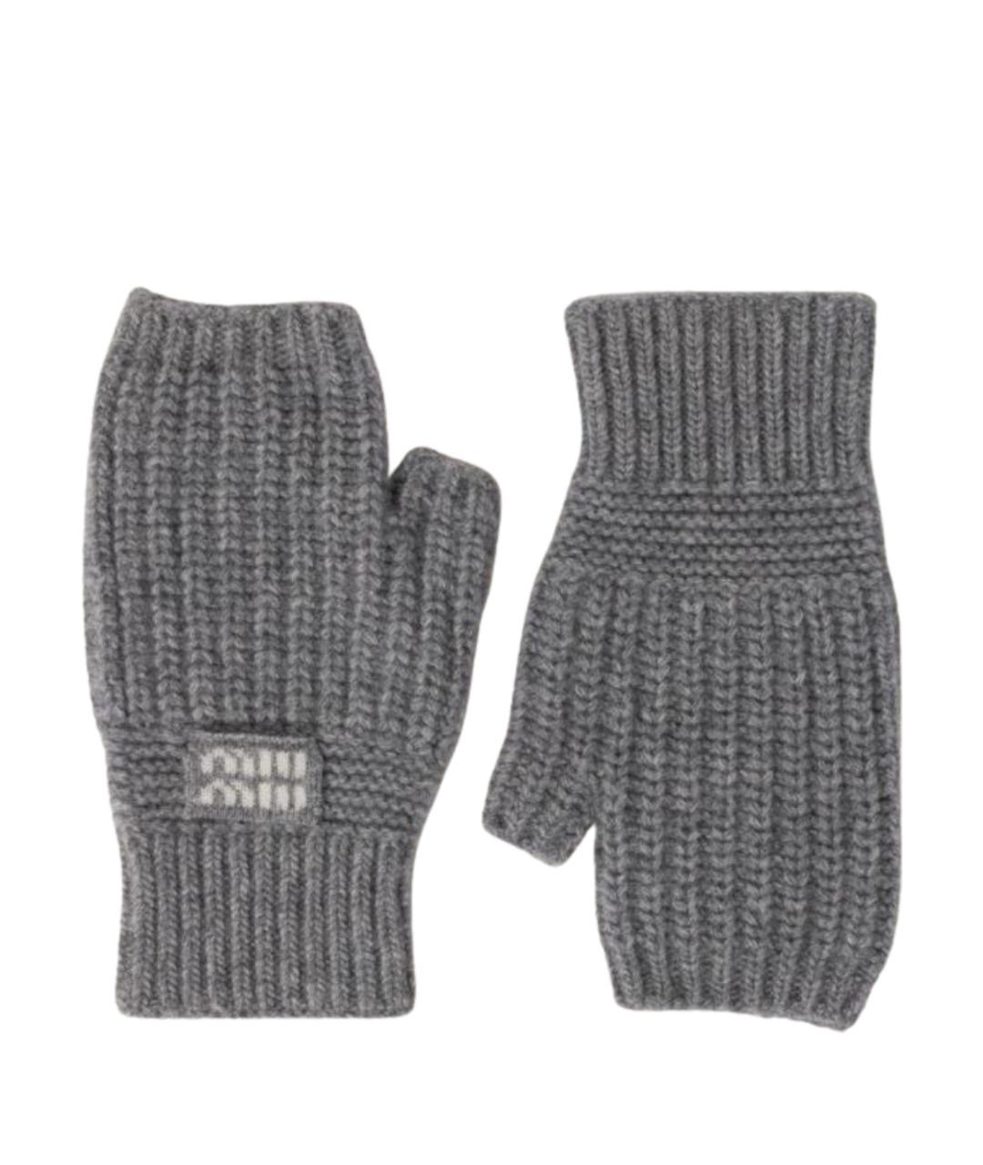 MIU MIU Серые шерстяные варежки, фото 1