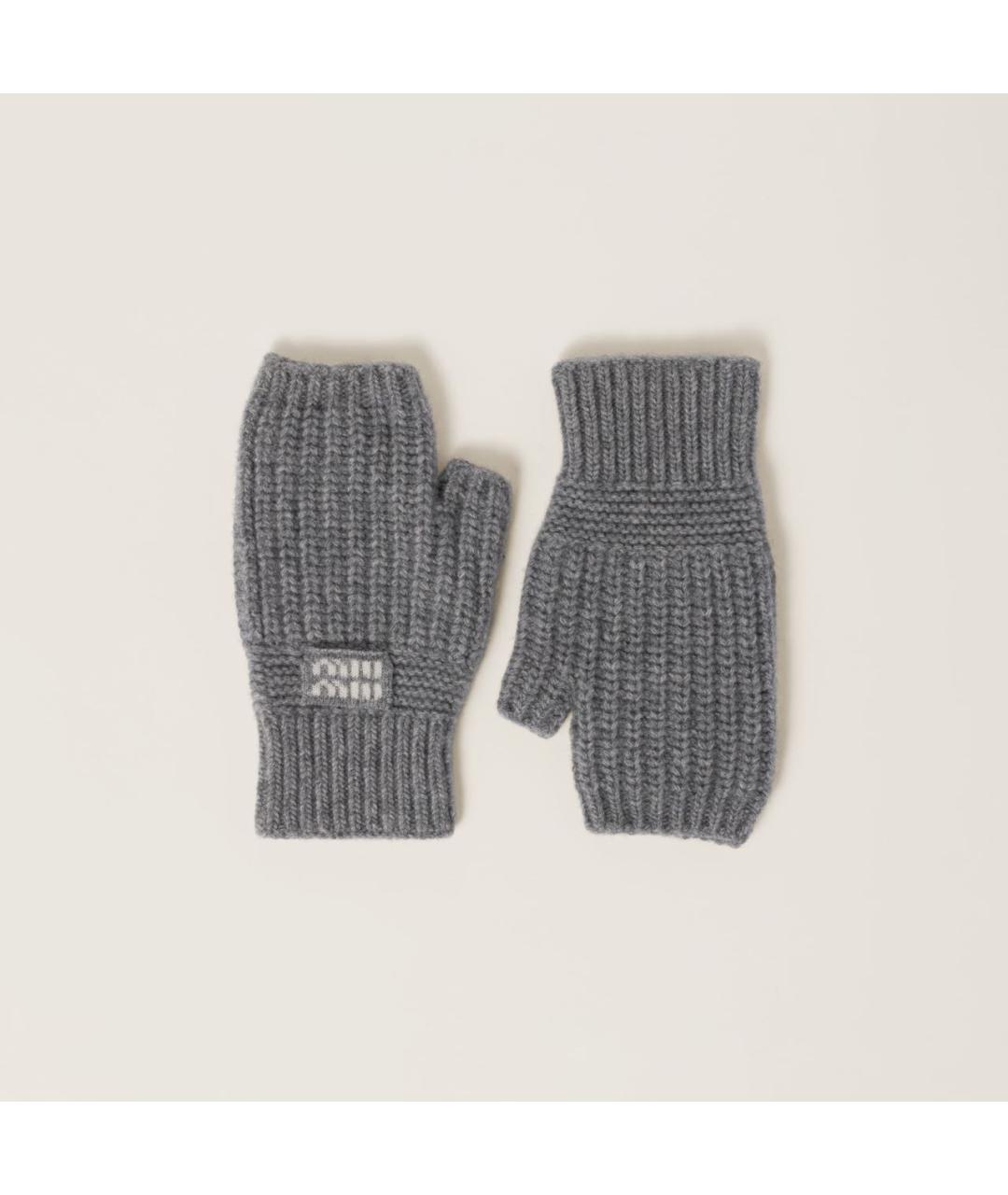 MIU MIU Серые шерстяные варежки, фото 3