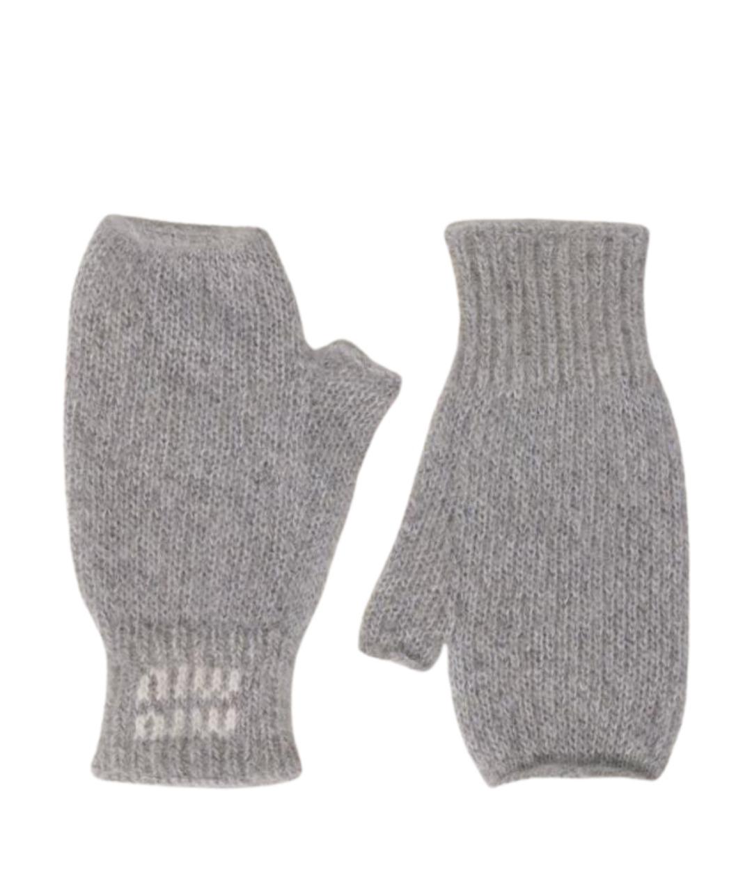 MIU MIU Серые шерстяные варежки, фото 1