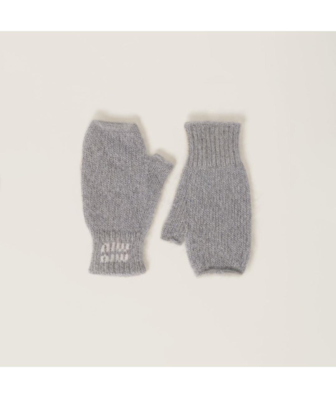 MIU MIU Серые шерстяные варежки, фото 3
