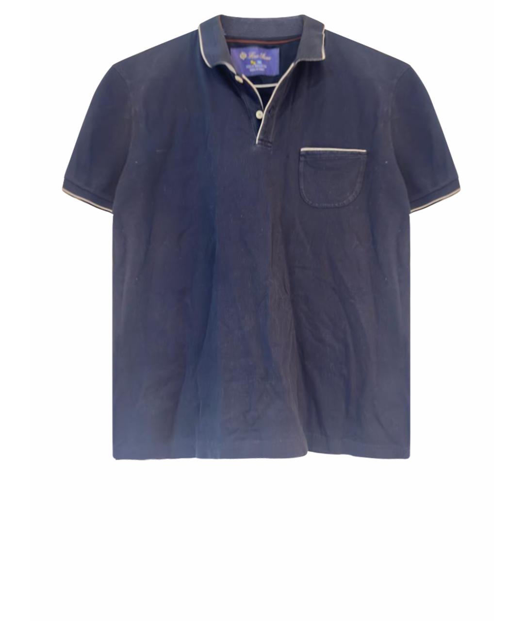 LORO PIANA Темно-синее хлопковое поло с коротким рукавом, фото 1