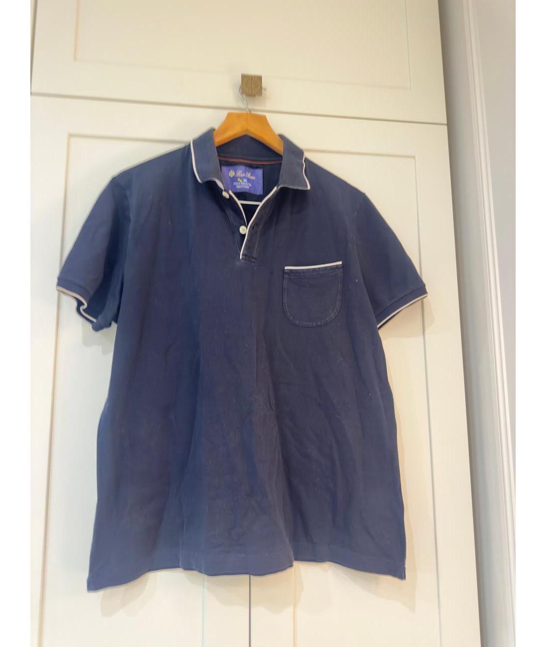 LORO PIANA Темно-синее хлопковое поло с коротким рукавом, фото 3