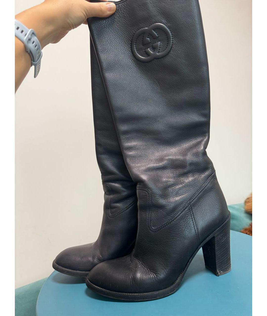 GUCCI Черные кожаные сапоги, фото 3