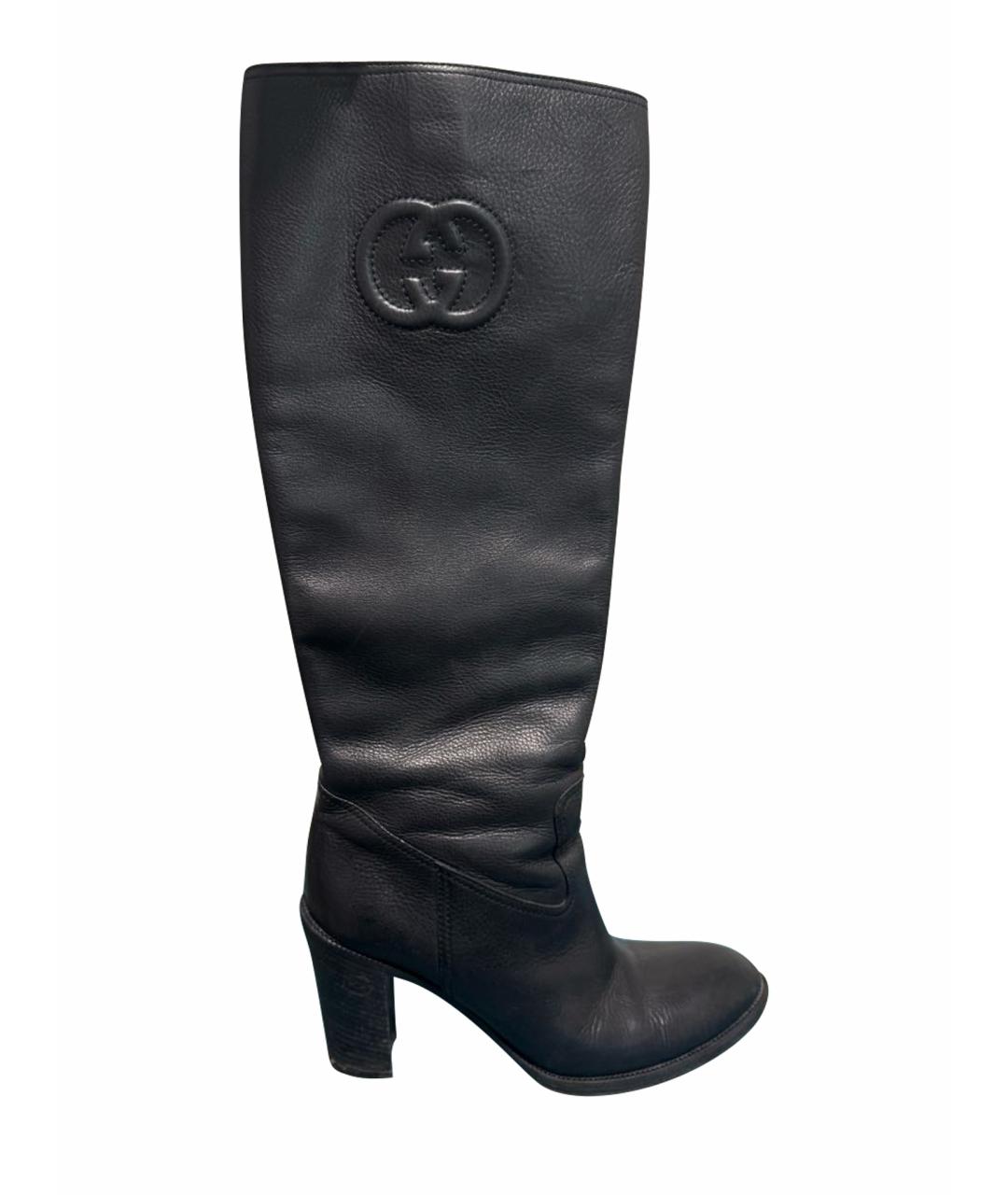 GUCCI Черные кожаные сапоги, фото 1