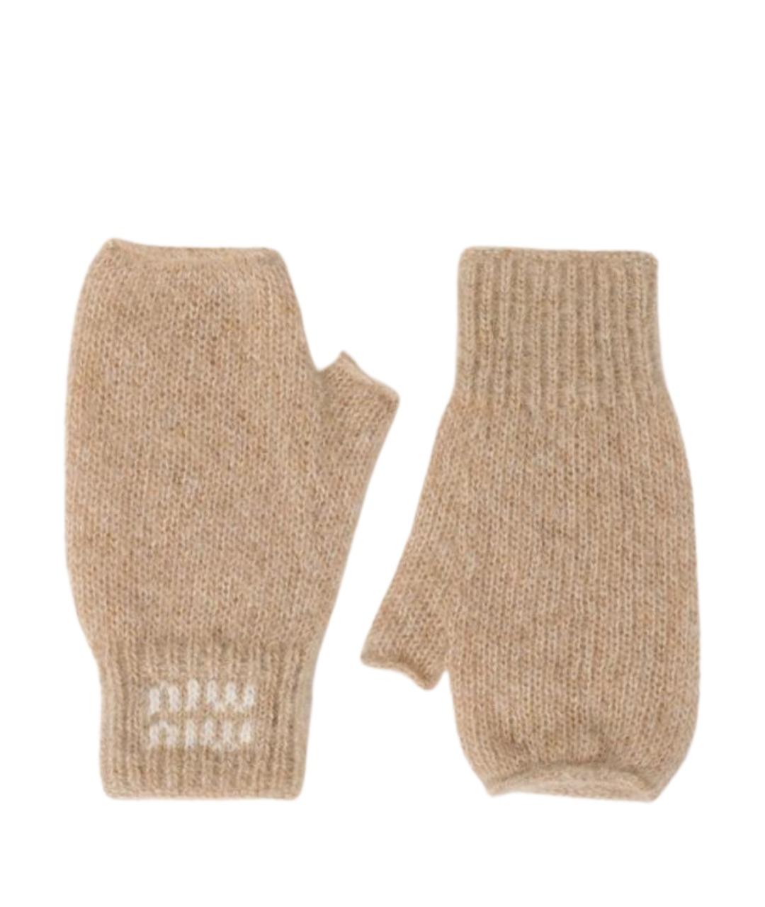 MIU MIU Горчичные шерстяные варежки, фото 1