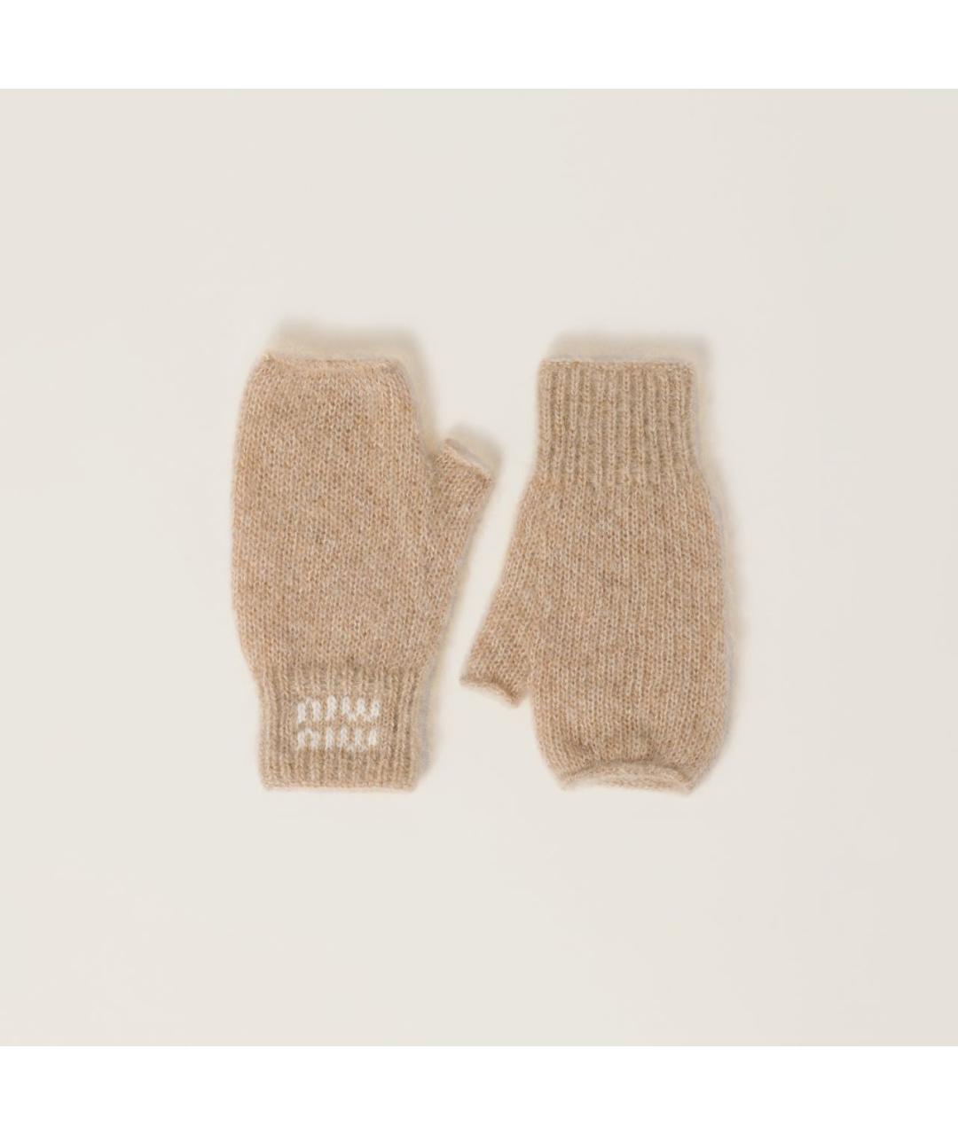 MIU MIU Горчичные шерстяные варежки, фото 3