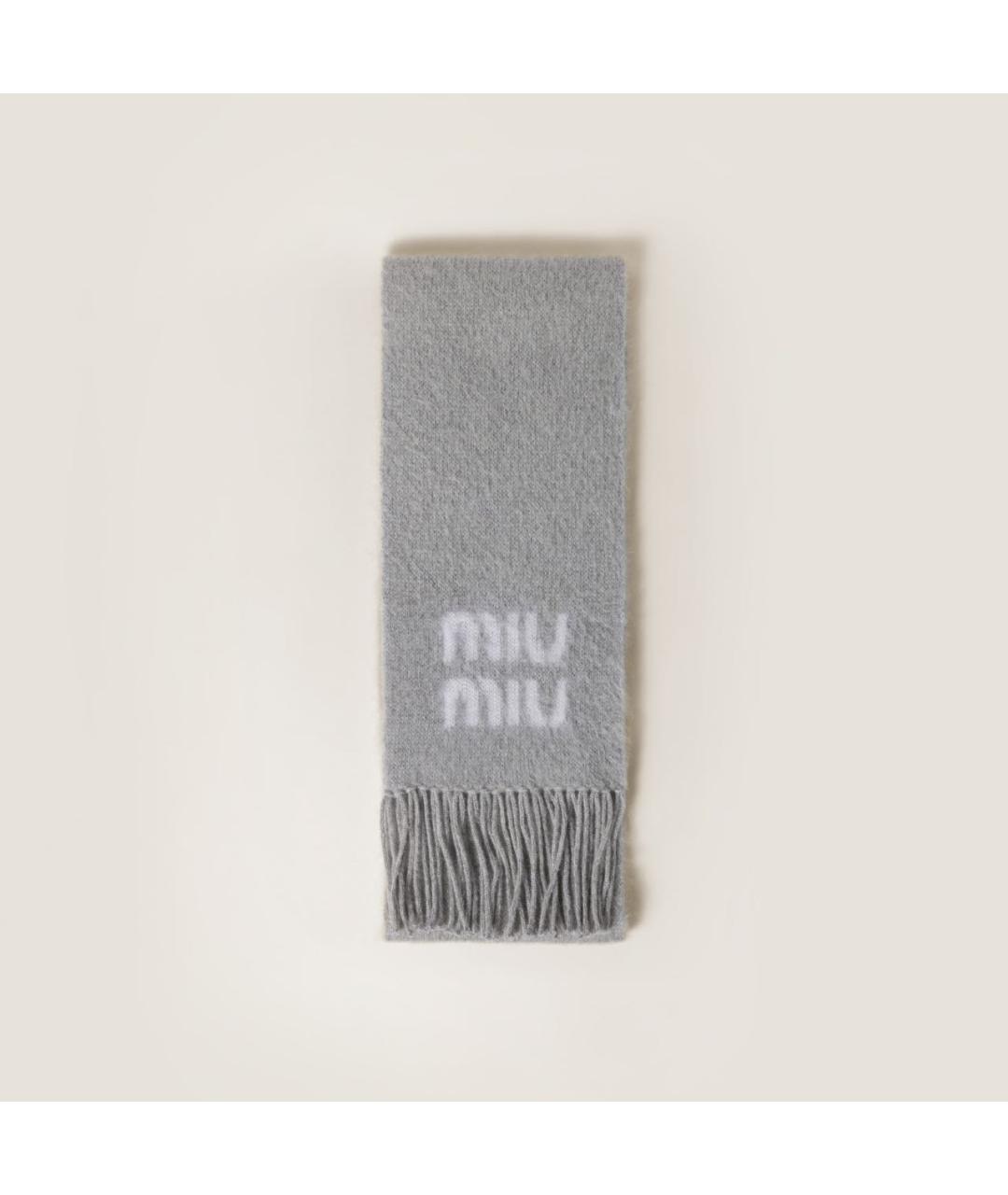 MIU MIU Серый шерстяной шарф, фото 4