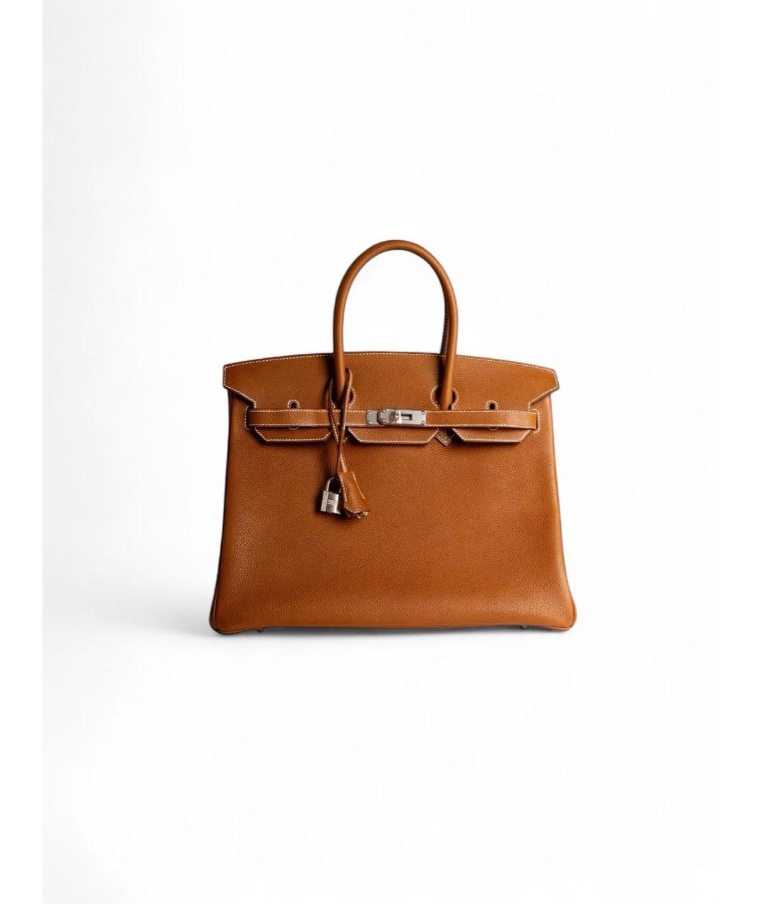 HERMES Коричневая кожаная сумка с короткими ручками, фото 4