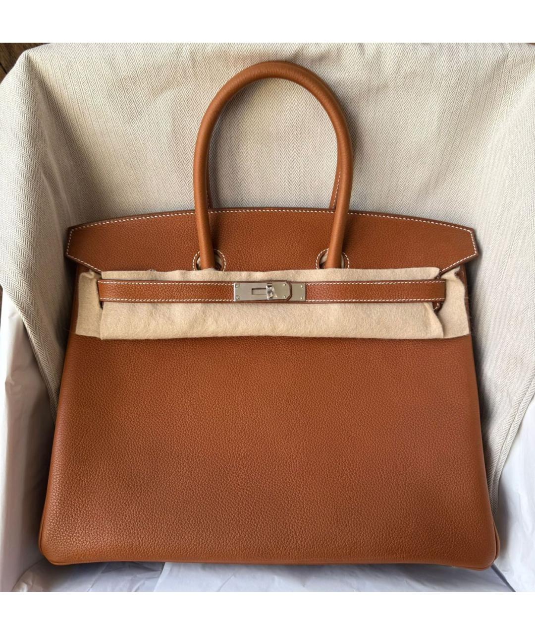 HERMES Коричневая кожаная сумка с короткими ручками, фото 3