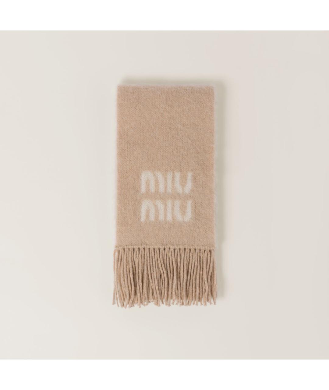 MIU MIU Бежевый шерстяной шарф, фото 4