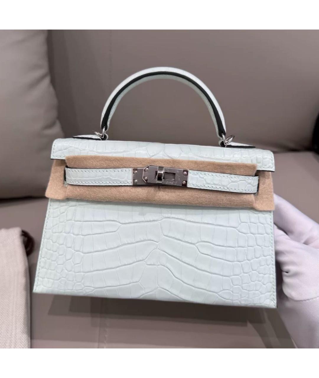 HERMES Голубая кожаная сумка с короткими ручками, фото 8