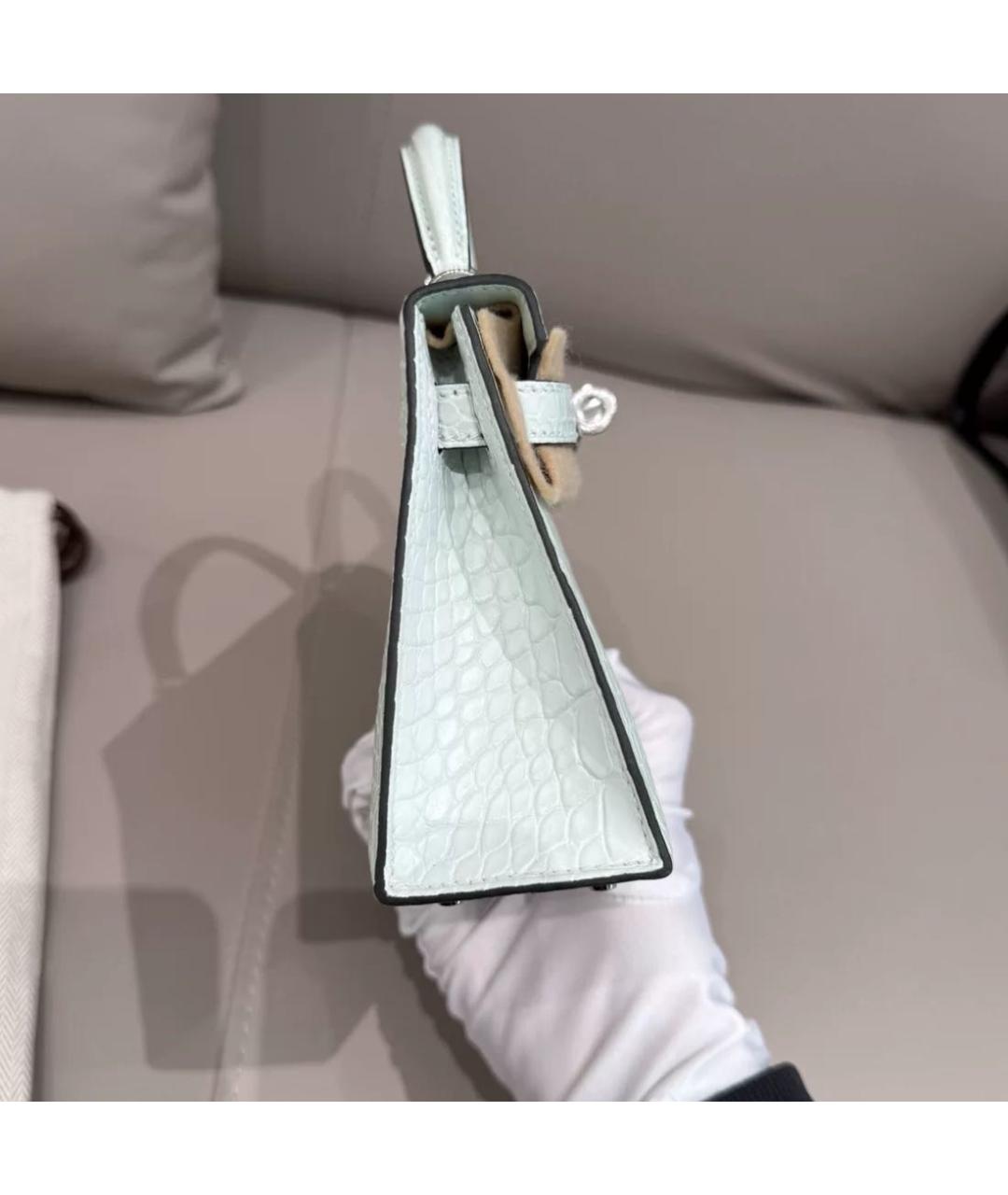 HERMES Голубая кожаная сумка с короткими ручками, фото 7