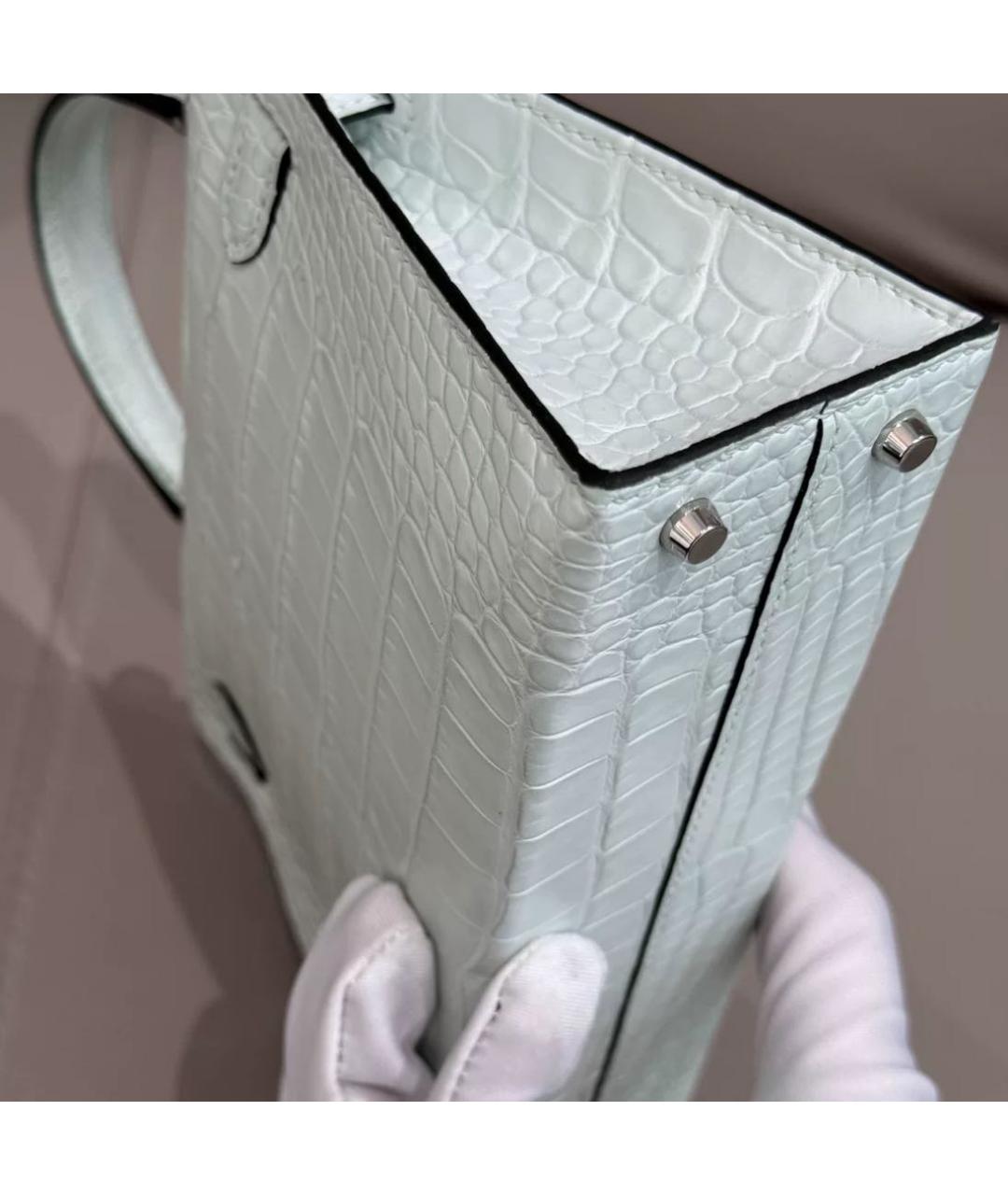 HERMES Голубая кожаная сумка с короткими ручками, фото 5