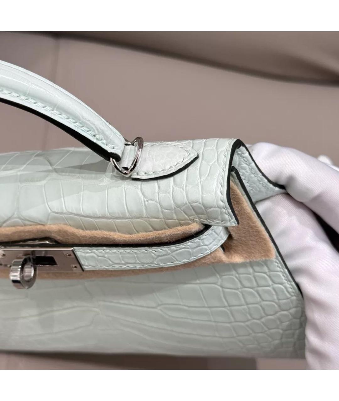 HERMES Голубая кожаная сумка с короткими ручками, фото 2