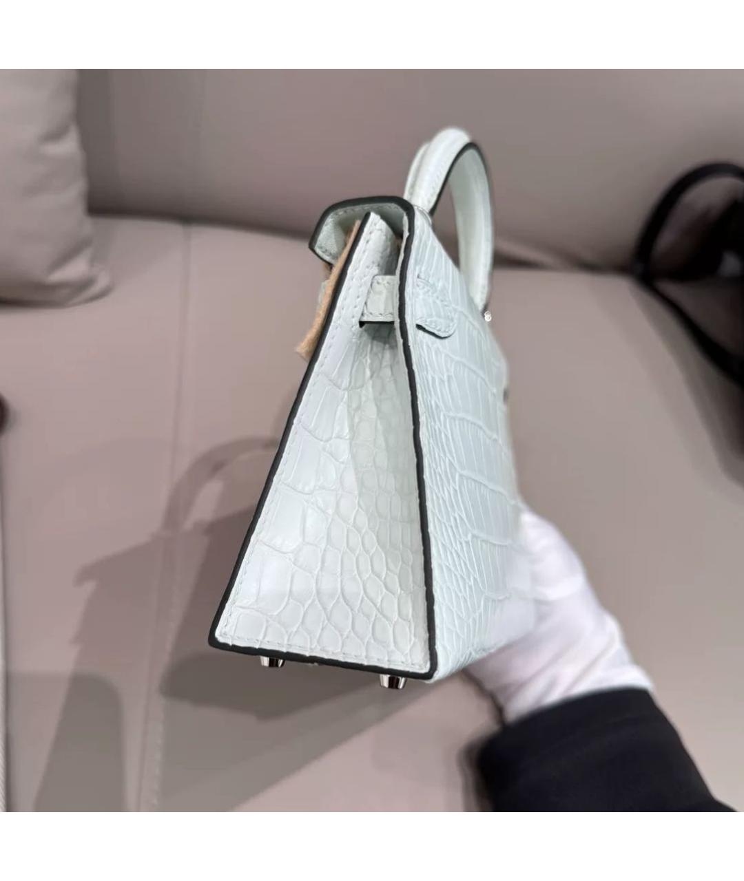 HERMES Голубая кожаная сумка с короткими ручками, фото 3