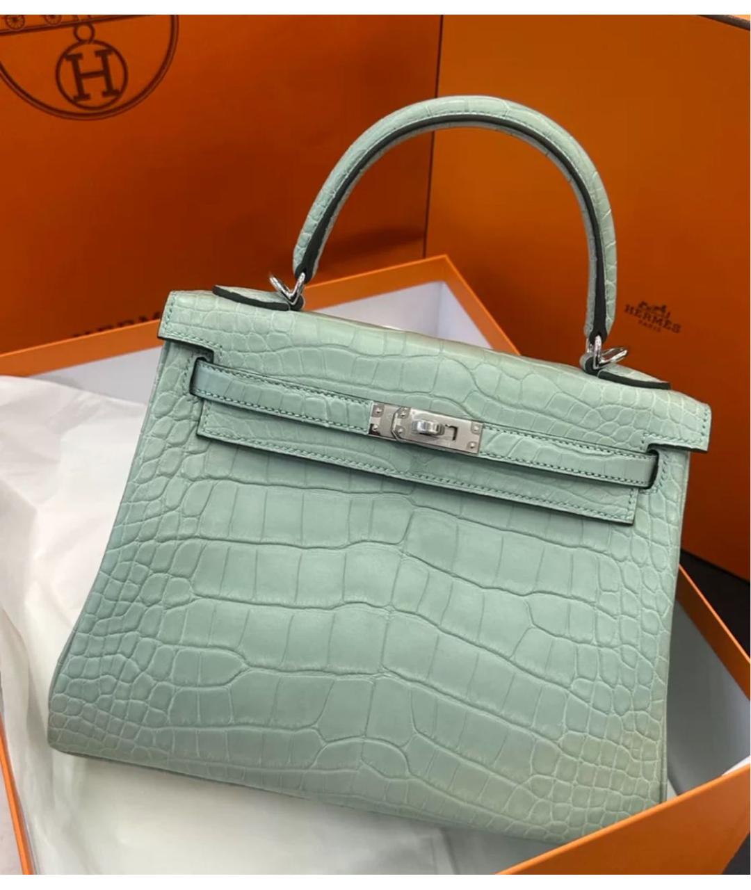 HERMES Салатовая кожаная сумка с короткими ручками, фото 3